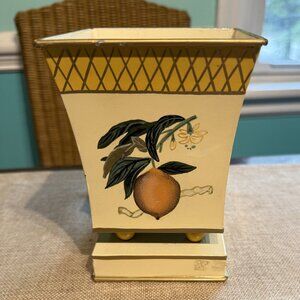 Hand Painted Candle Holder with Lemon Motif